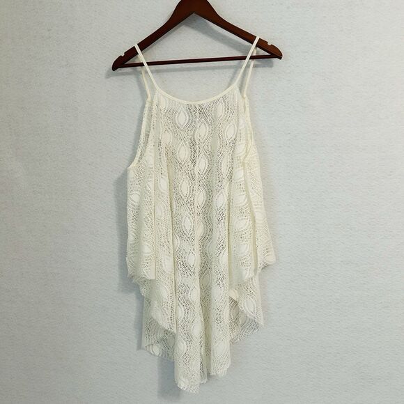 Saint Tropez West Swim Coverup Women M Cream Cold Shoulder Beads Boho Beach - Picture 10 of 10